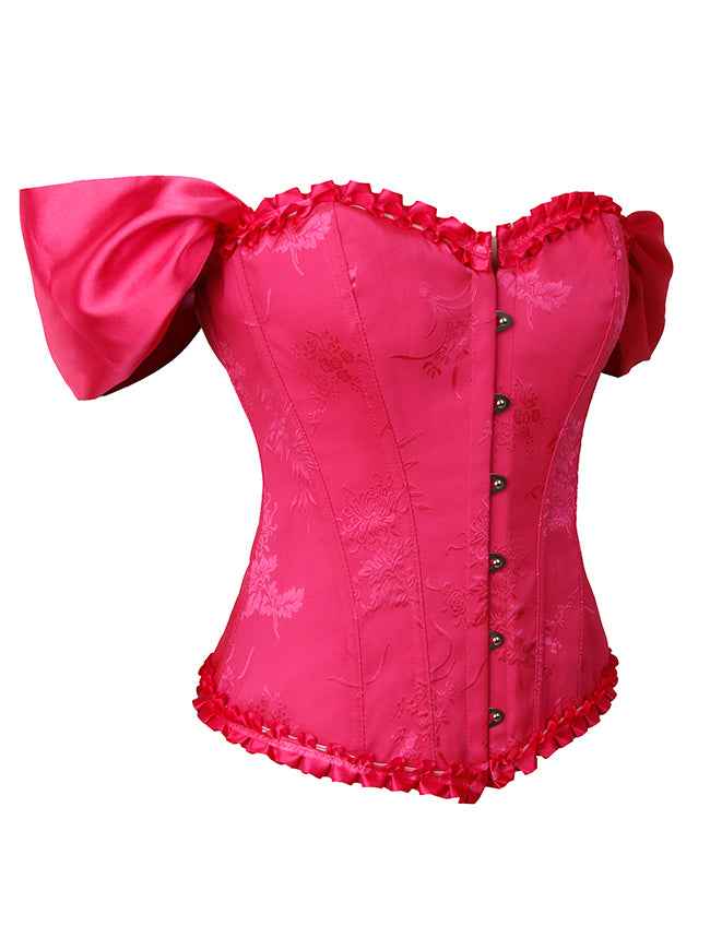 Victorian Vintage Off Shoulder Jacquard Overbust Rose Corset Top Back View