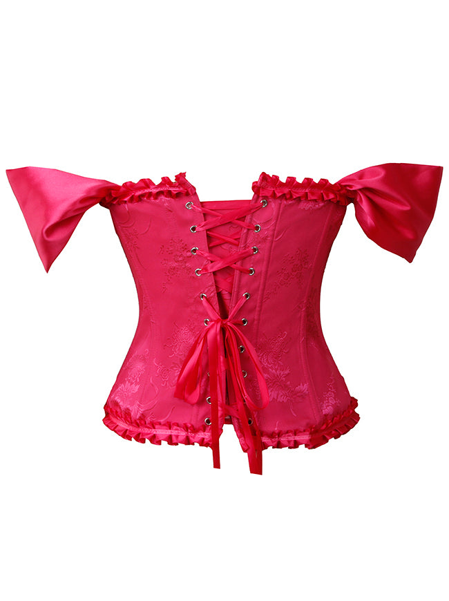 Vintage Elegant Brocade Off Shoulder Rose Wedding Bustier Corset Top Detail View
