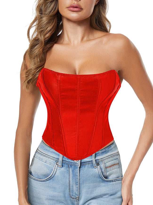Summer Red Lace Up Crop Top Model View