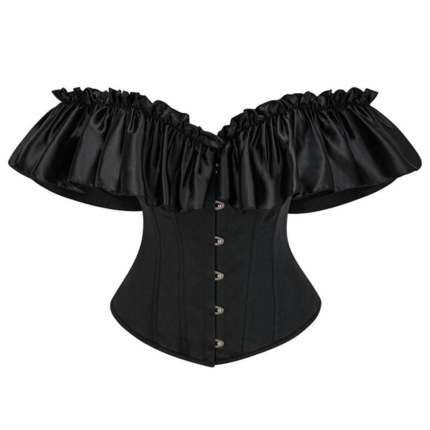 Kimring Women's Lace Up Off-shoulder Ruffle Overbust Corset Bustier Top Black Main Image