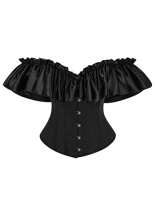 Kimring Women's Lace Up Off-shoulder Ruffle Overbust Corset Bustier Top Black Main Image