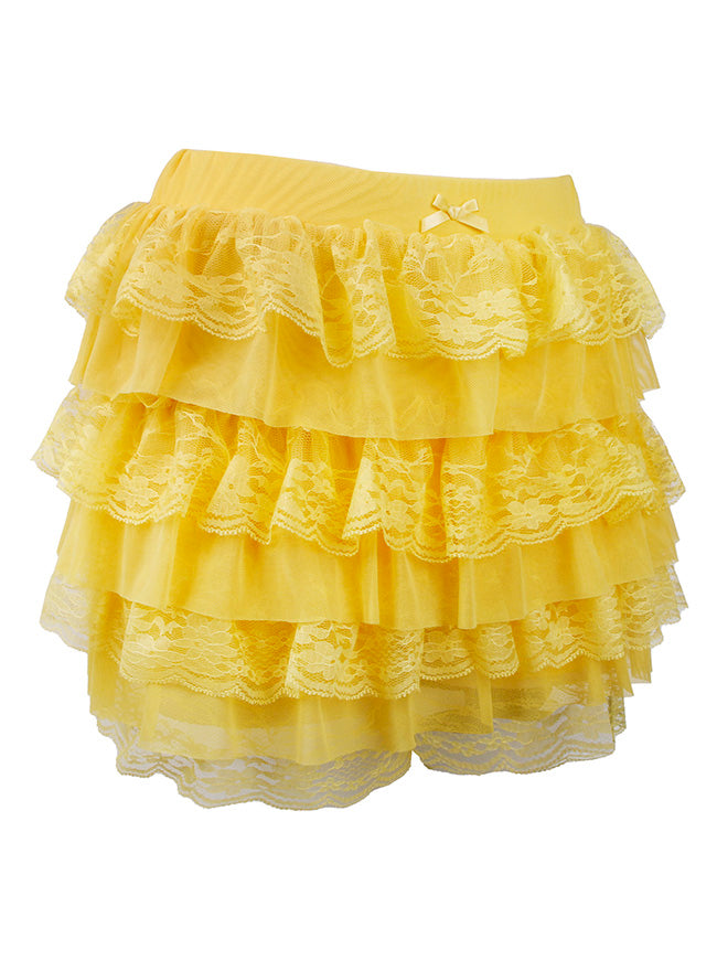 Yellow Shorts Lace Multi-Layered Skirt Back View