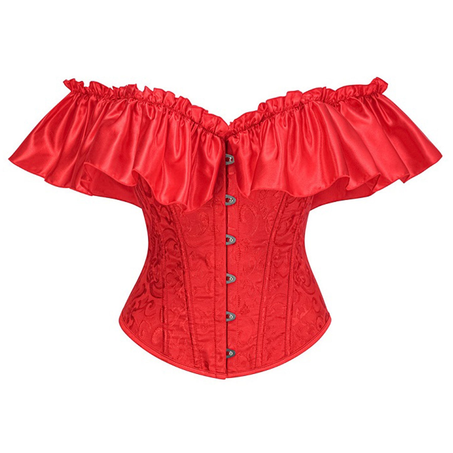 Kimring Women's Lace Up Off-shoulder Ruffle Overbust Corset Bustier Top Red Main Image