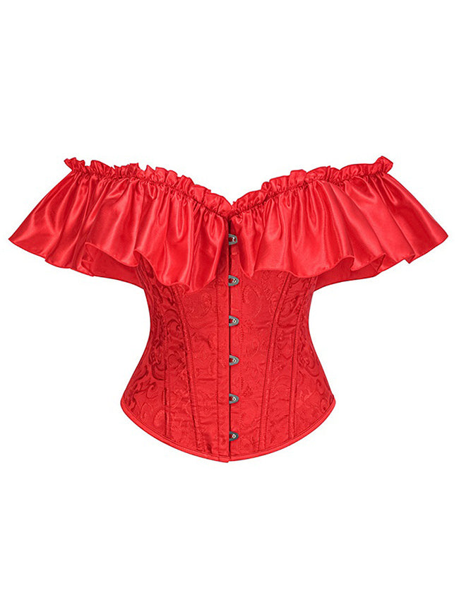 Kimring Women's Lace Up Off-shoulder Ruffle Overbust Corset Bustier Top Red Main Image