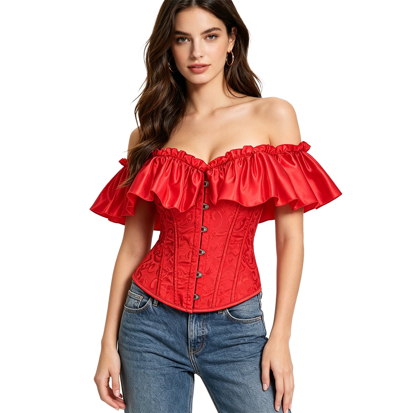 Victorian Strapless Corset with Sleeves Model View