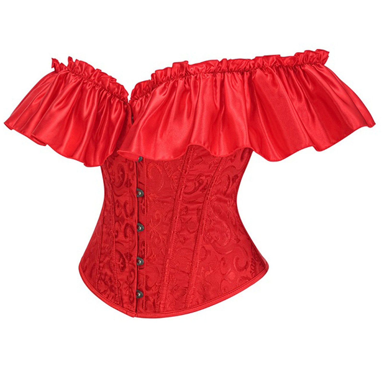 Women Red Off Shoulder Lace Up Corset Top Side View