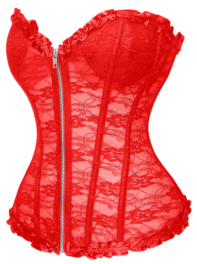 Renaissance Victorian Overbust Floral Print Strapless Shapewear Corset Tops Side View