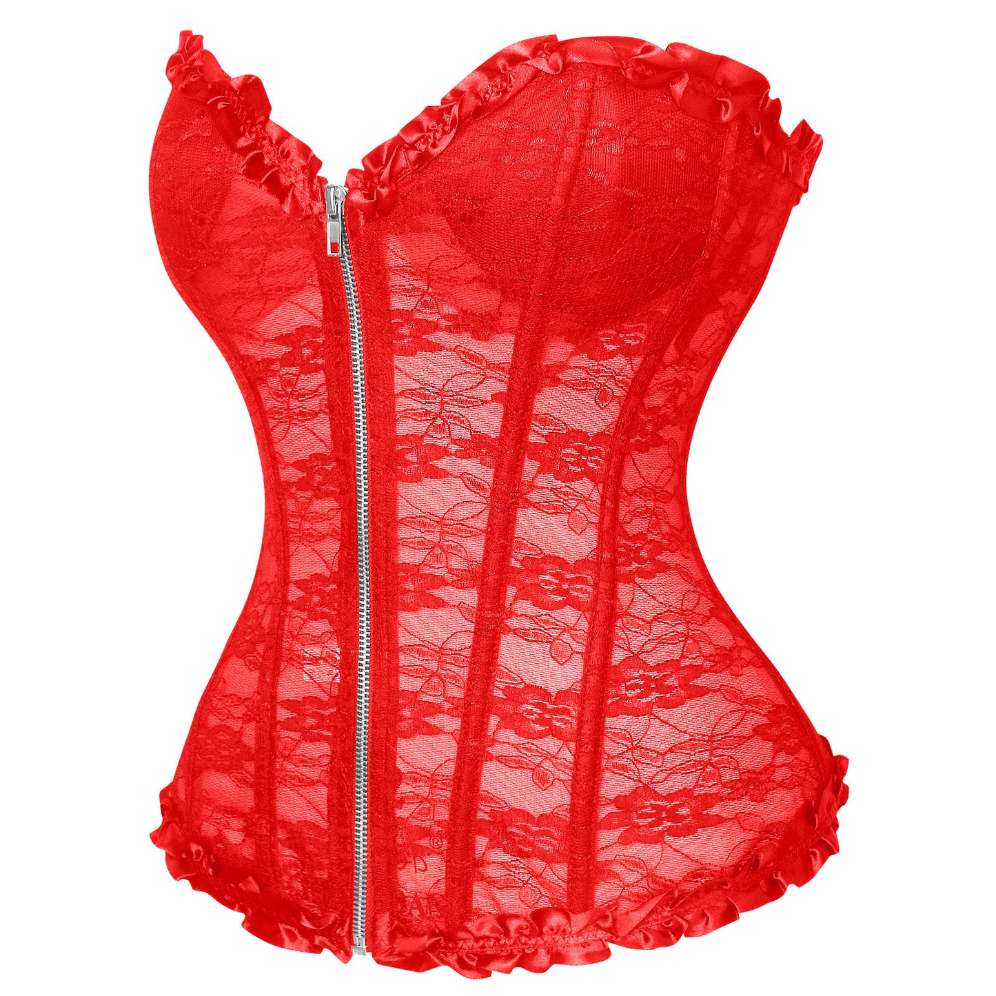 Renaissance Victorian Overbust Floral Print Strapless Shapewear Corset Tops Side View