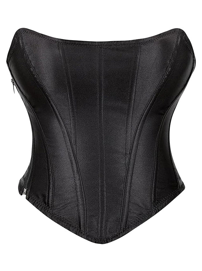 Kimring Women's Satin Strapless Lace Up Boned Overbust Bustier Corset Crop Top Black Main Image