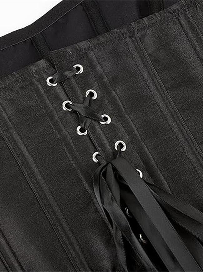 Black Strapless Lace Up Corset Top Detail View