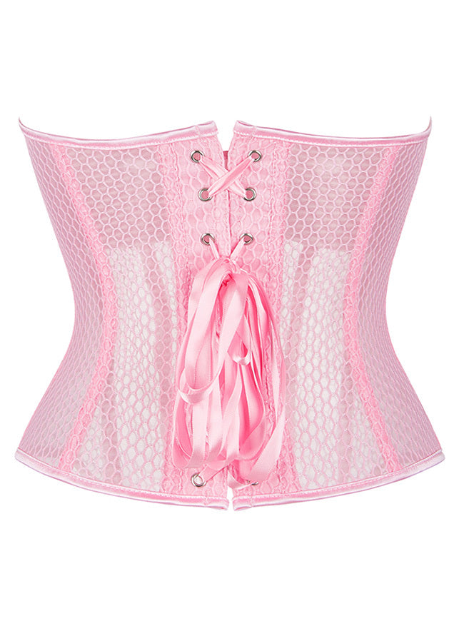 Women Pink Strapless Overbust Corset Top Shapewear Back View