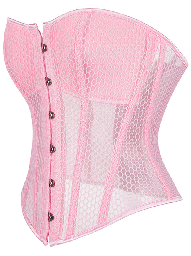 Women Lace Up Corset Pink Bustier Top Side View
