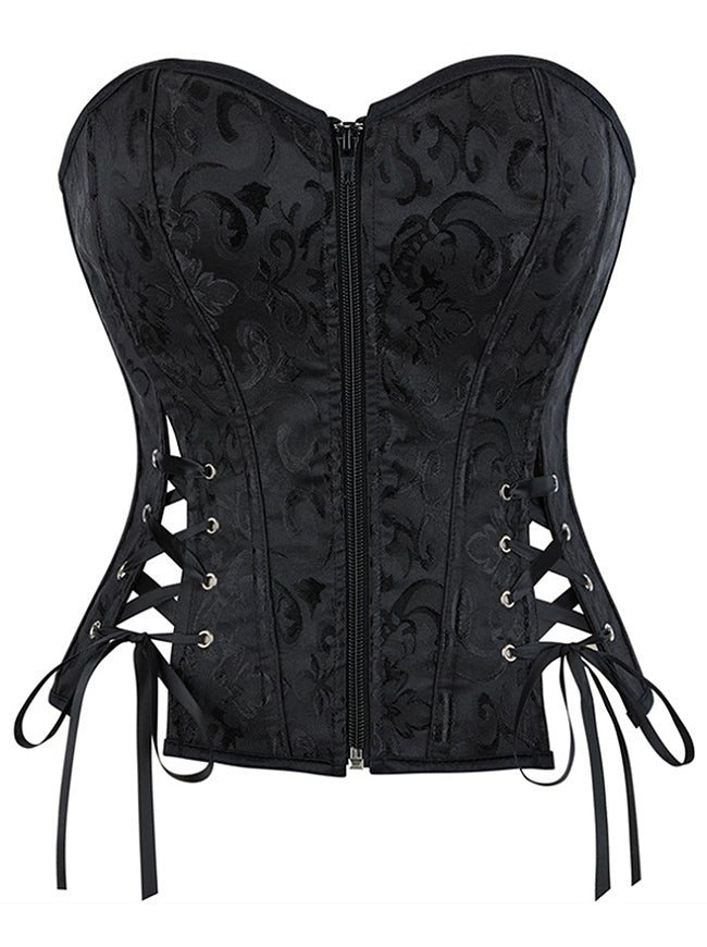 Victorian Gothic Overbust Lace Up Jacquard Bustier Corset Top Main Image