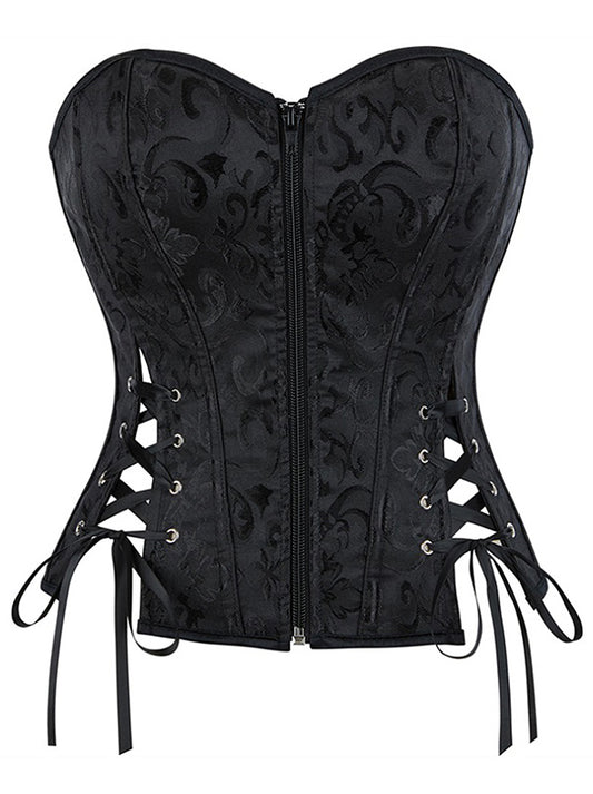 Victorian Gothic Overbust Lace Up Jacquard Bustier Corset Top Main Image