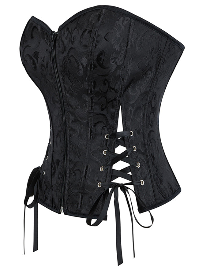 Steampunk Fairy Lace Up Brocade Jacquard Overbust Bustier Corset Top Back View