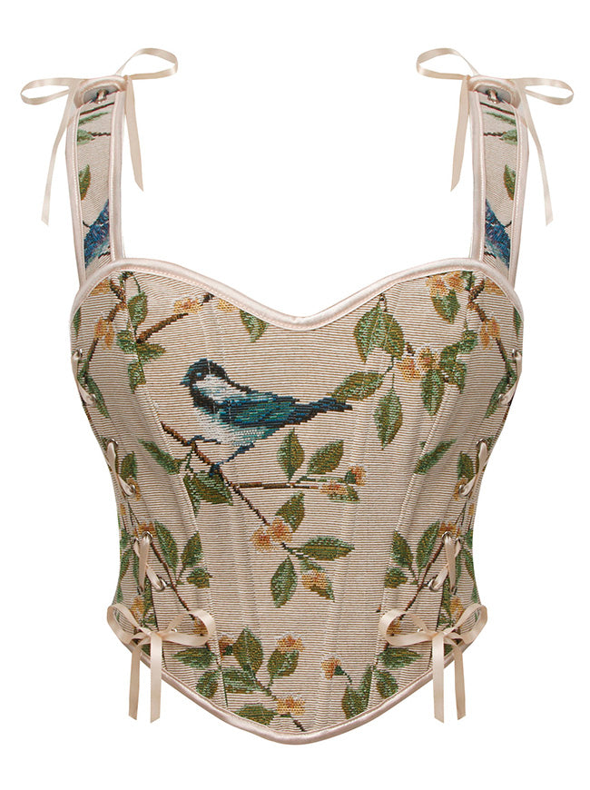 Kimring Women's Renaissance Retro Floral Sweetheart Overbust Corset with Zipper Main Image