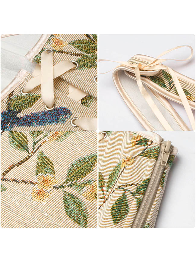 Women Floral Lace Up Corset Detail View