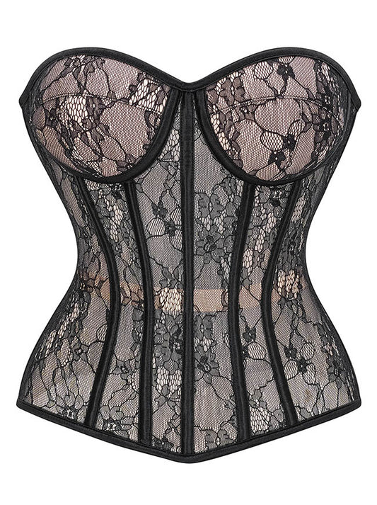 Renaissance Retro Floral Lace See Through Overbust Corset Main Image