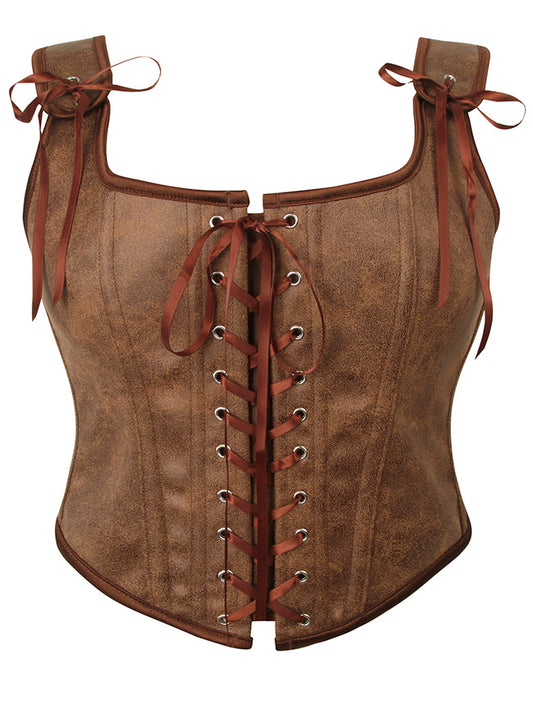 Kimring Women's Renaissance Pirate Costume Overbust Bustier Corset Top Brown Main Image