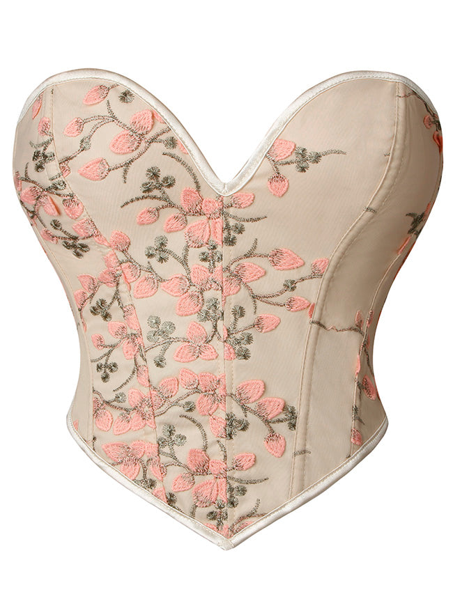 Kimring Women's Embroidered Floral Bustier Top Strapless Boned Overbust Corset Main View