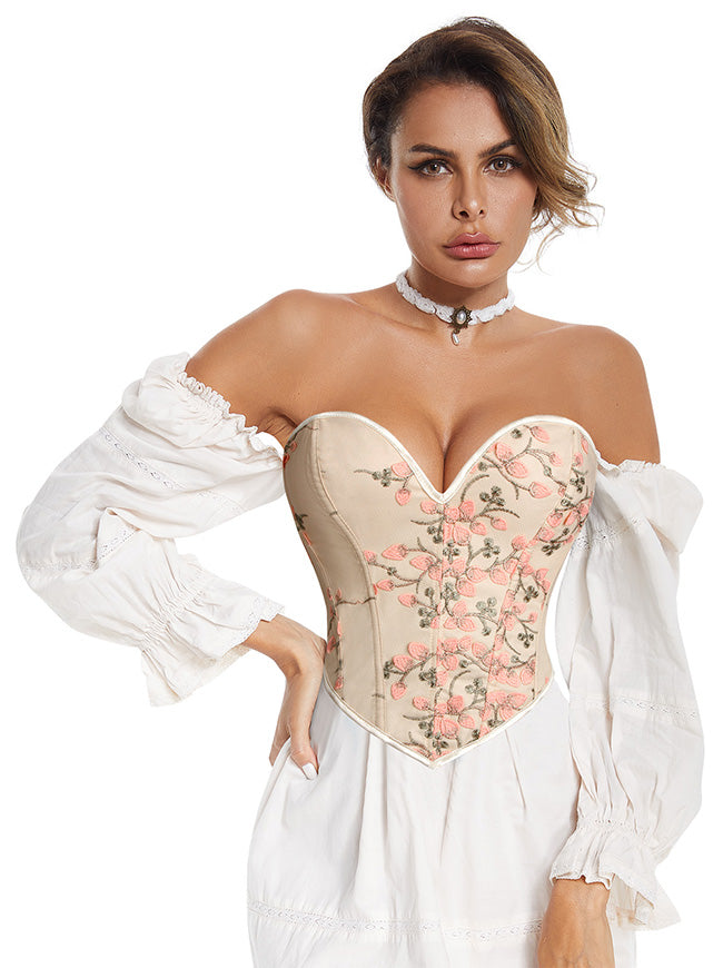Retro Short Torso Floral Lace Up Strapless Sweet Heart Neck Corset Side View