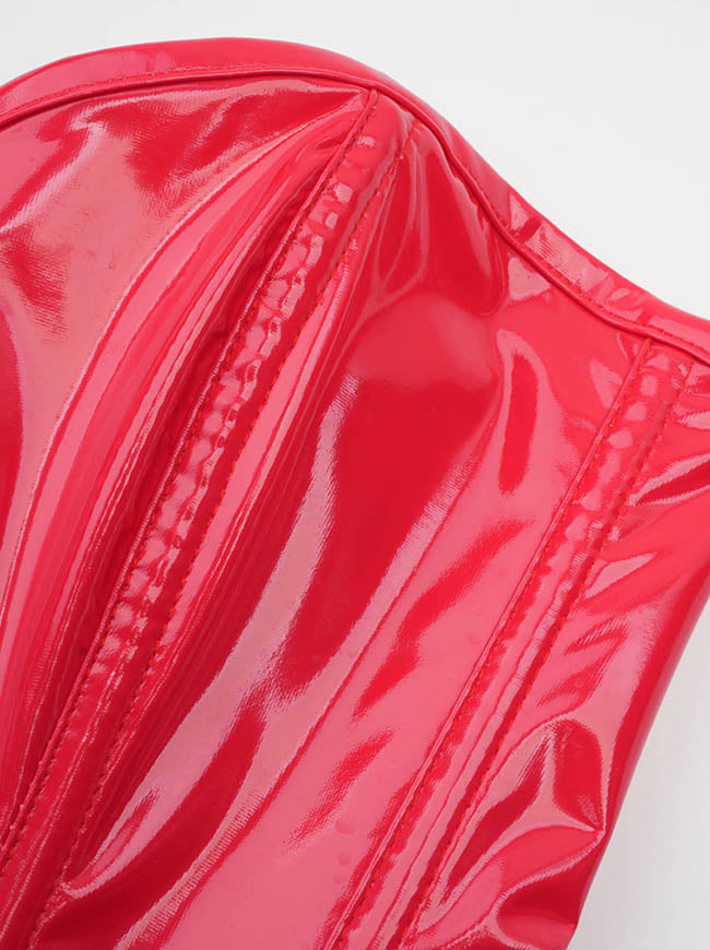 Red PVC Overbust Corset for Women Detail View
