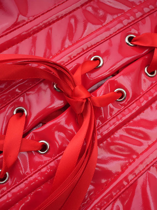 Women Gothic Faux Leather Corset Red Detail View
