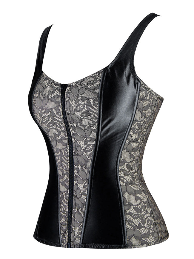 Women's Vintage Tight Lacing Shoulder Strap Overbust Corset Grey Side View