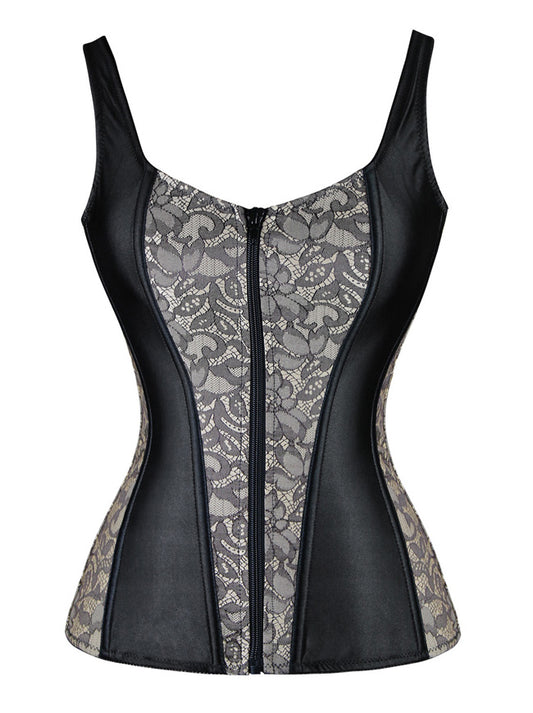 Burlesque Satin Jacquard Shoulder Strap Tank Overbust Corset Main View