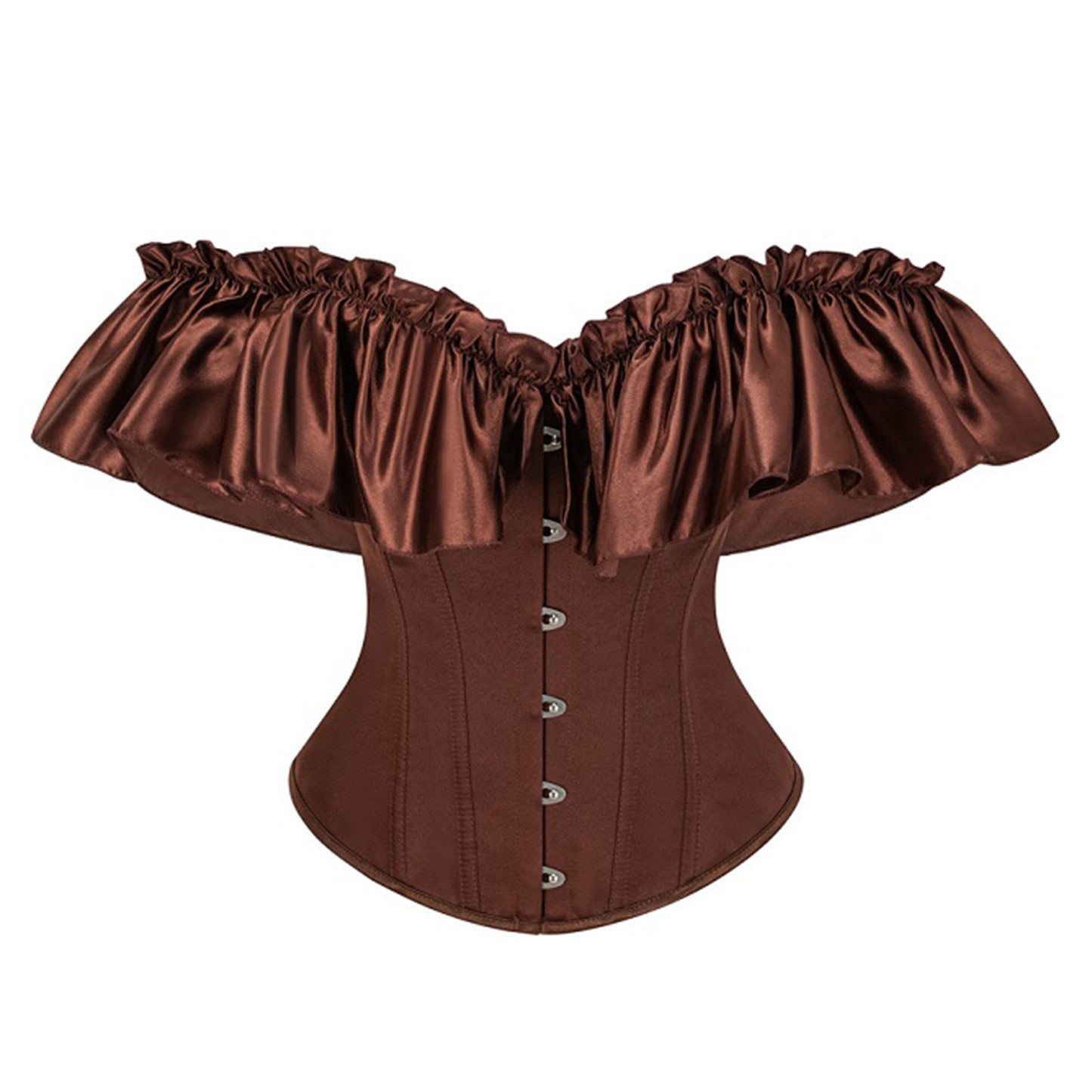 Kimring Women's Lace Up Off-shoulder Ruffle Overbust Corset Bustier Top Brown Main Image