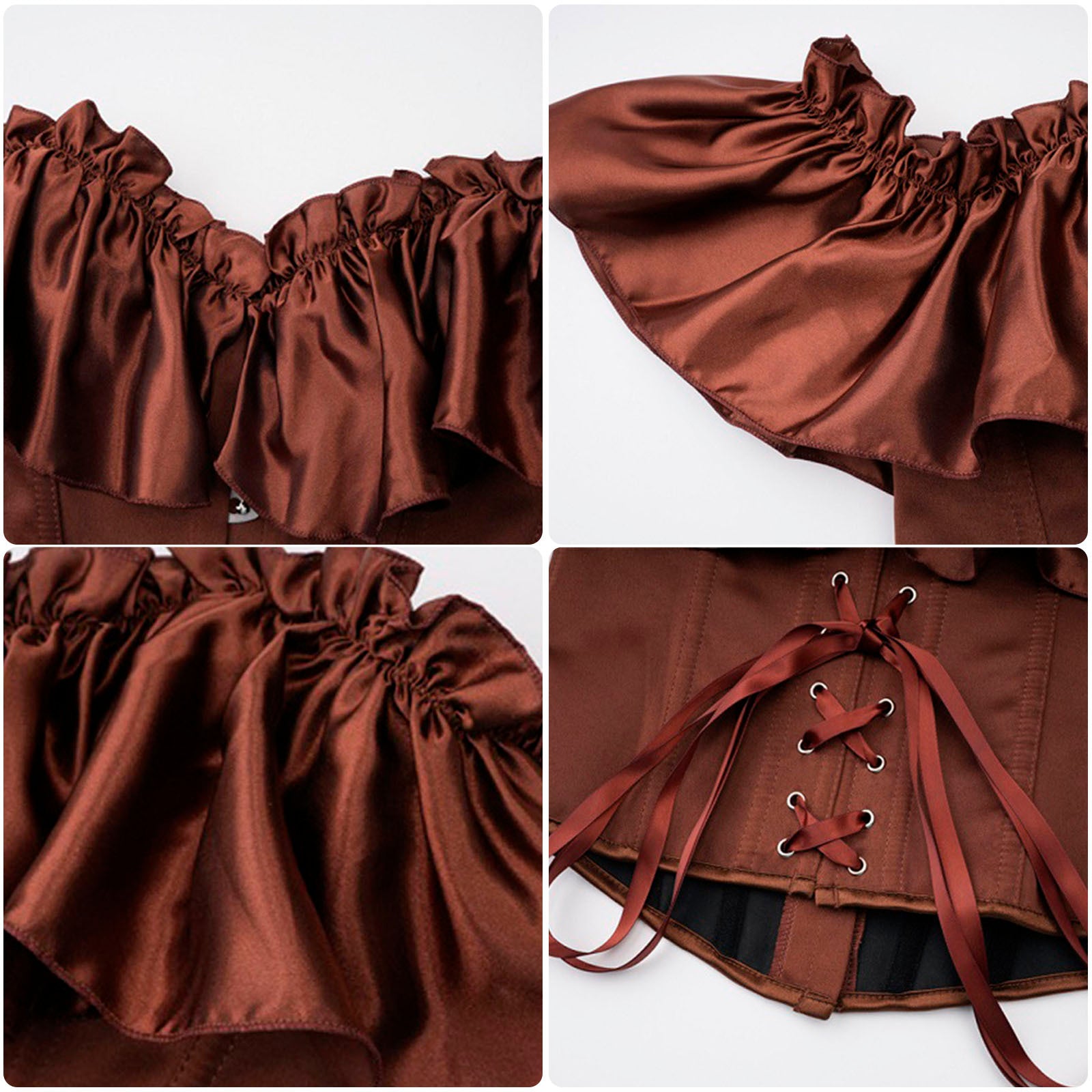 Corset for Women Brown Off Shoulder Lace Up Fairy Corset Detail View
