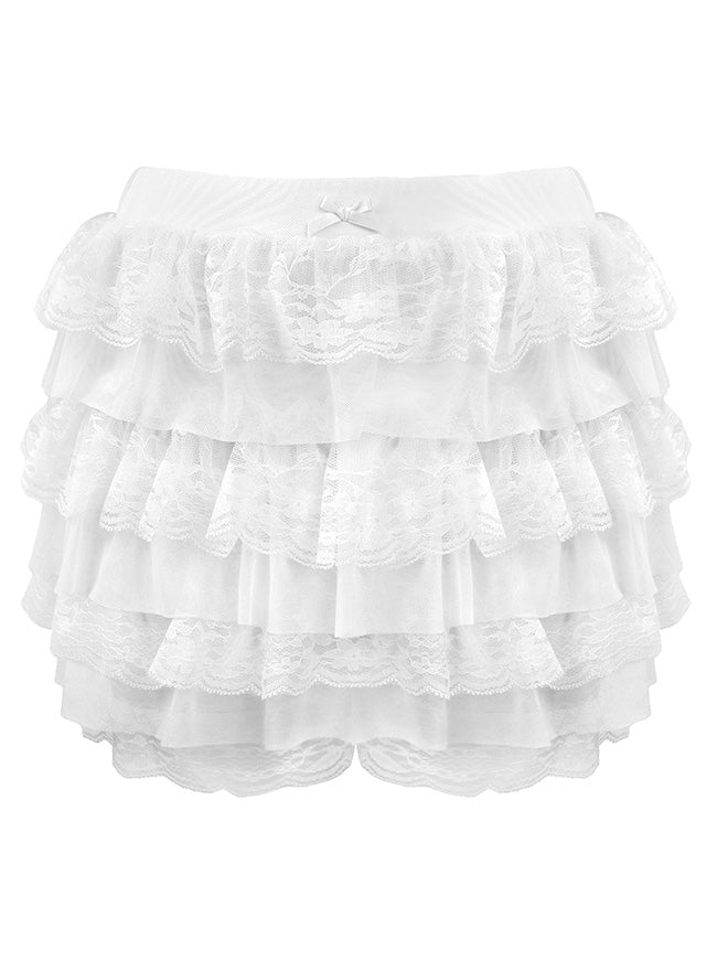 Women's Y2K Lolita Lace Multi-Layered Ruffle Bloomers Pumpkin Mini Skirt Shorts White Main Image