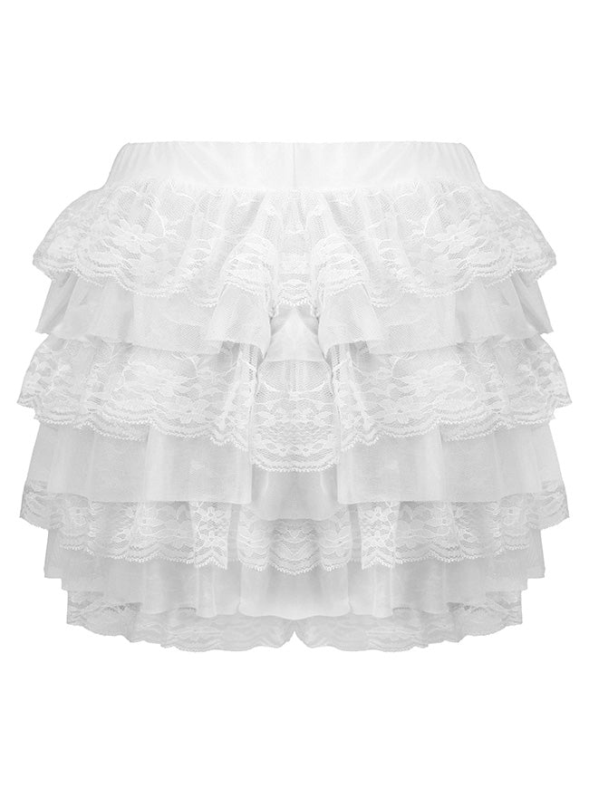 White Ruffle Lace Micro Shorts Skirt Bloomer Shorts Side View