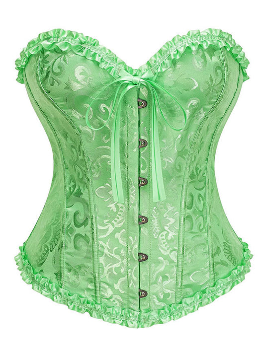Kimring Women's Renaissance Victorian Floral Overbust Boned Lace Up Corset Top Green Main Image