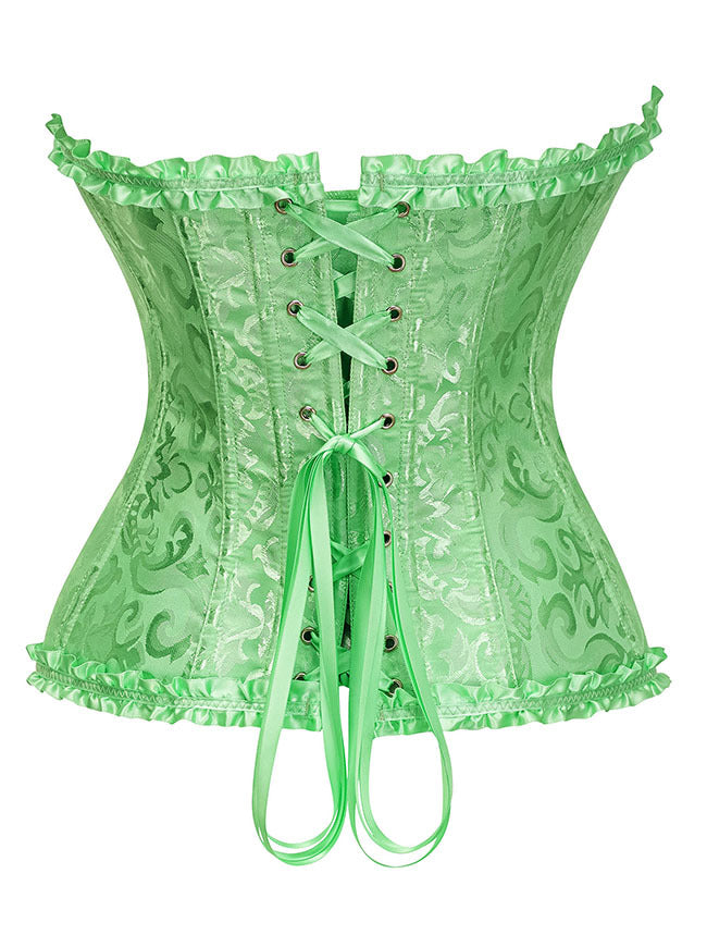 Green Floral Victorian Push Up Bodice Corset Top Back View