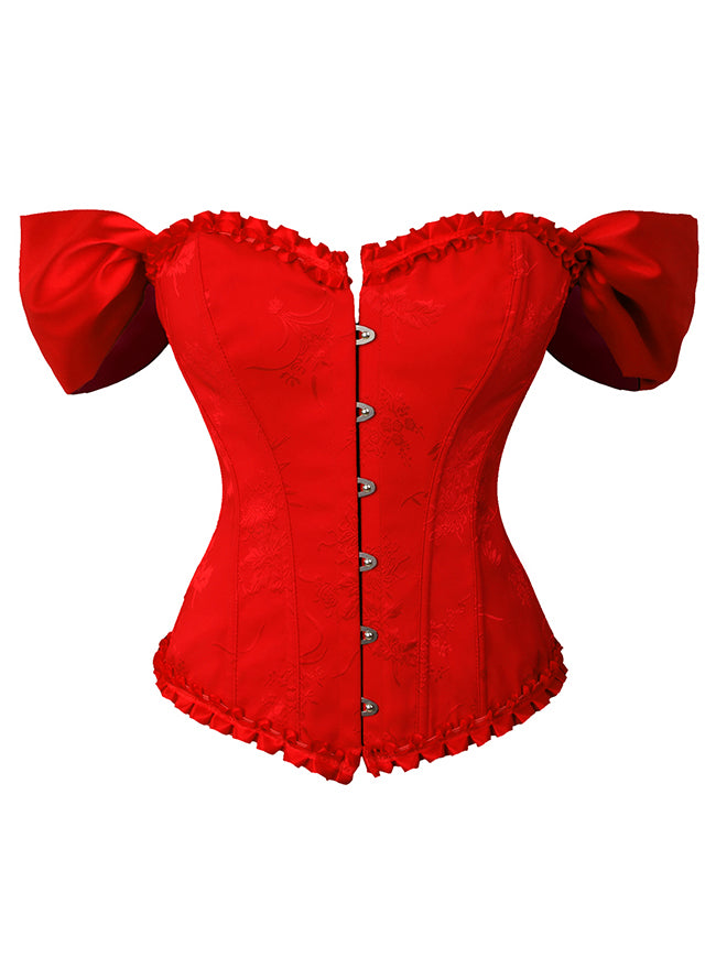 Elegant Retro Cap Sleeves Lace Trim Brocade Bustier Corset Top Main Image