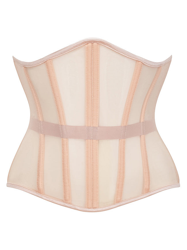 Kimring Women's Mesh Lace Up Boned Underbust Corset Waist Trainer Shapewear Beige Main Image