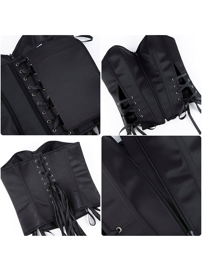 Vintage Black Sweetheart Floral Overbust Lace Up Gothic Corset with Zipper Side View