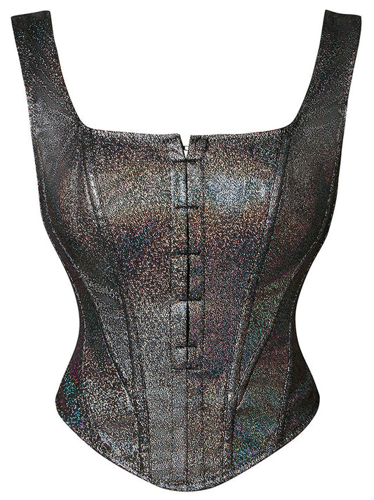 Gothic Punk Metallic Overbust Rave Bustier Crop Top Cami Corset