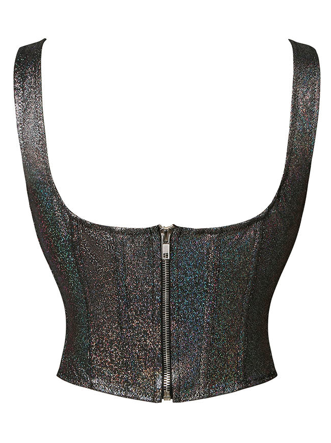 Gothic Punk Rave Shiny Vintage Overbust Bustier Corset Top Back View