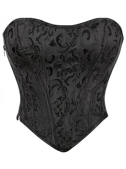 Kimring Women Vintage Strapless Sweetheart Neckline Floral Bustier Overbust Corset Top Black Main Image