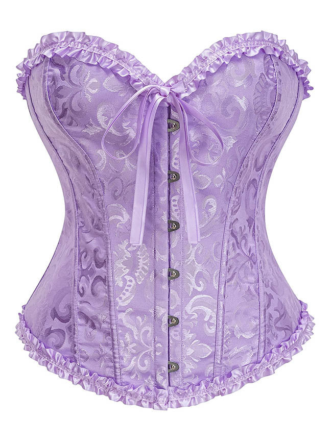 Kimring Women's Renaissance Victorian Floral Overbust Boned Lace Up Corset Top Purple Main Image