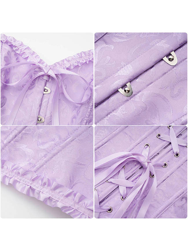 Victorian Strapless Push Up Purple Floral Corset Top Detail View