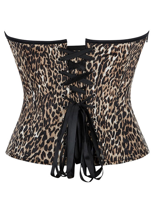Women Vintage Boned Cheetah Print Corset Top Back View