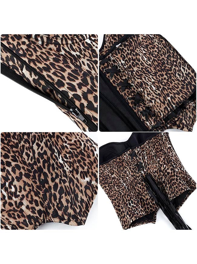 Women Fashion Lace Up Leopard Corset Top Detail View