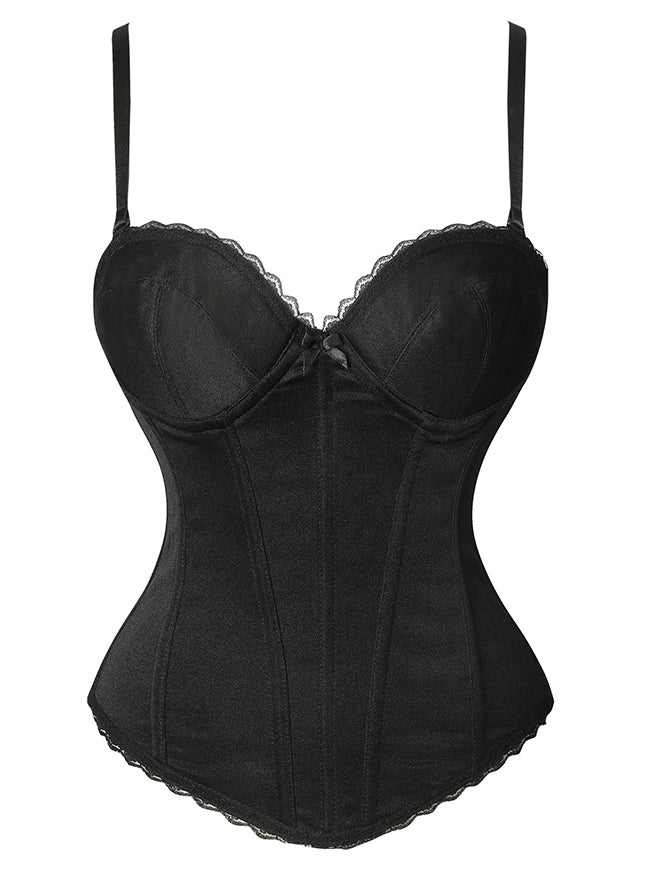 Women's Spaghetti Straps Retro Satin Boned Overbust Cami Corset Top Main View