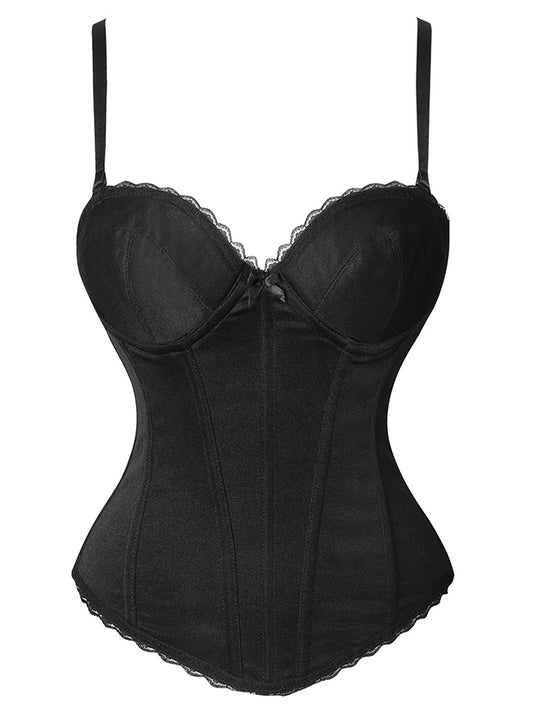 Women's Spaghetti Straps Retro Satin Boned Overbust Cami Corset Top Main View