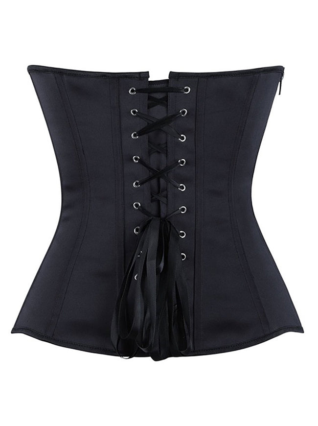 Women Black Body Shape Satin Overbust Bodice Corset Back View