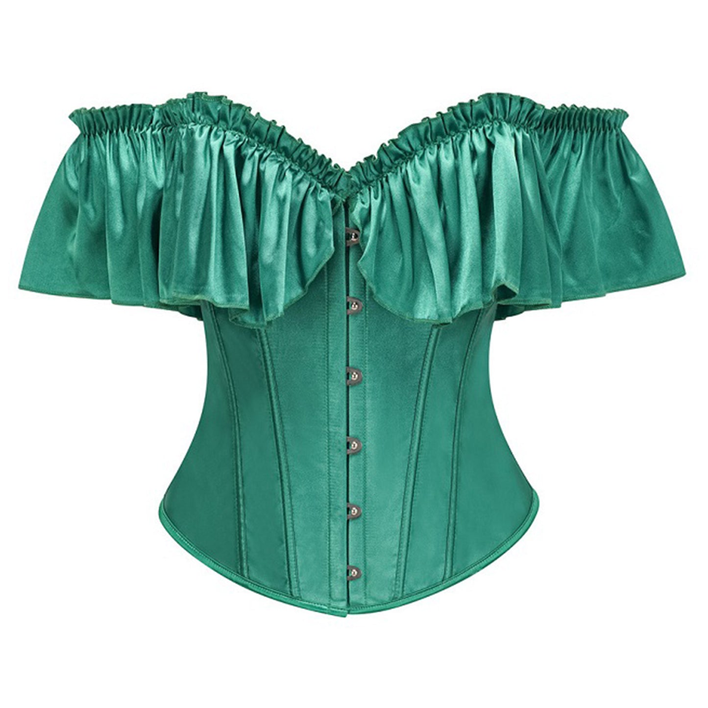 Kimring Women's Lace Up Off-shoulder Ruffle Overbust Corset Bustier Top Green Main Image
