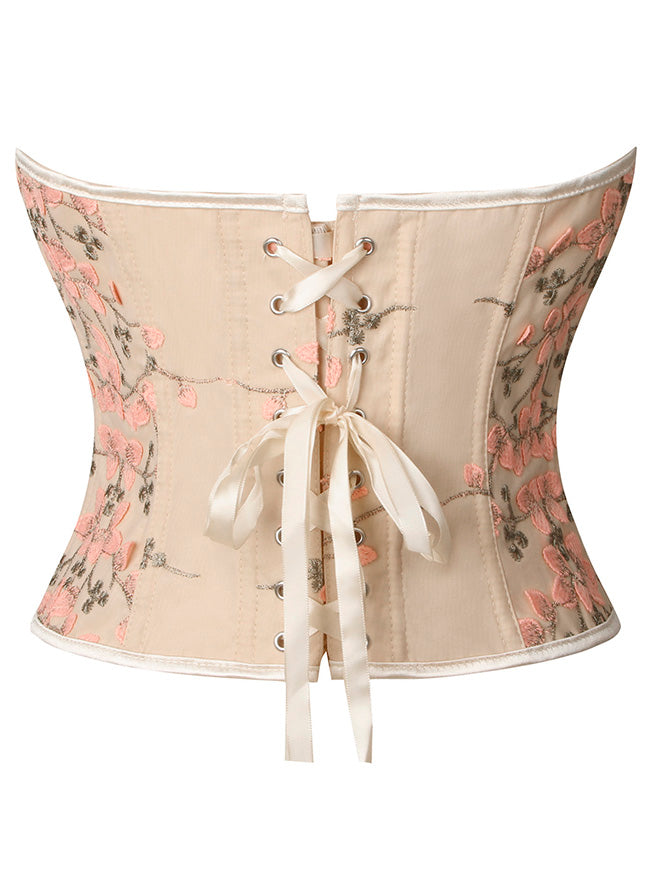 Push Up Strapless Floral Tie Up Corset Bustier Back View